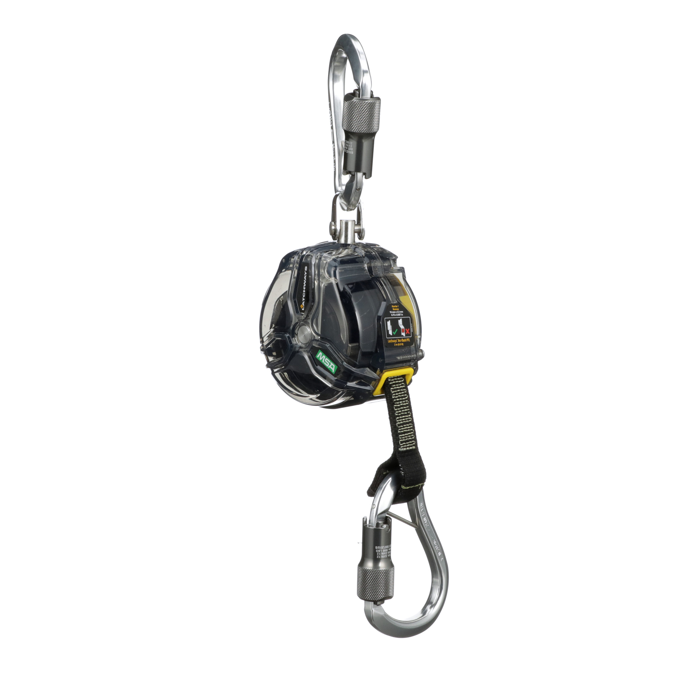 Latchways Arc Flash PFL, 6.5' (2m), single-leg, aluminum triple-lock carabiner, Clear